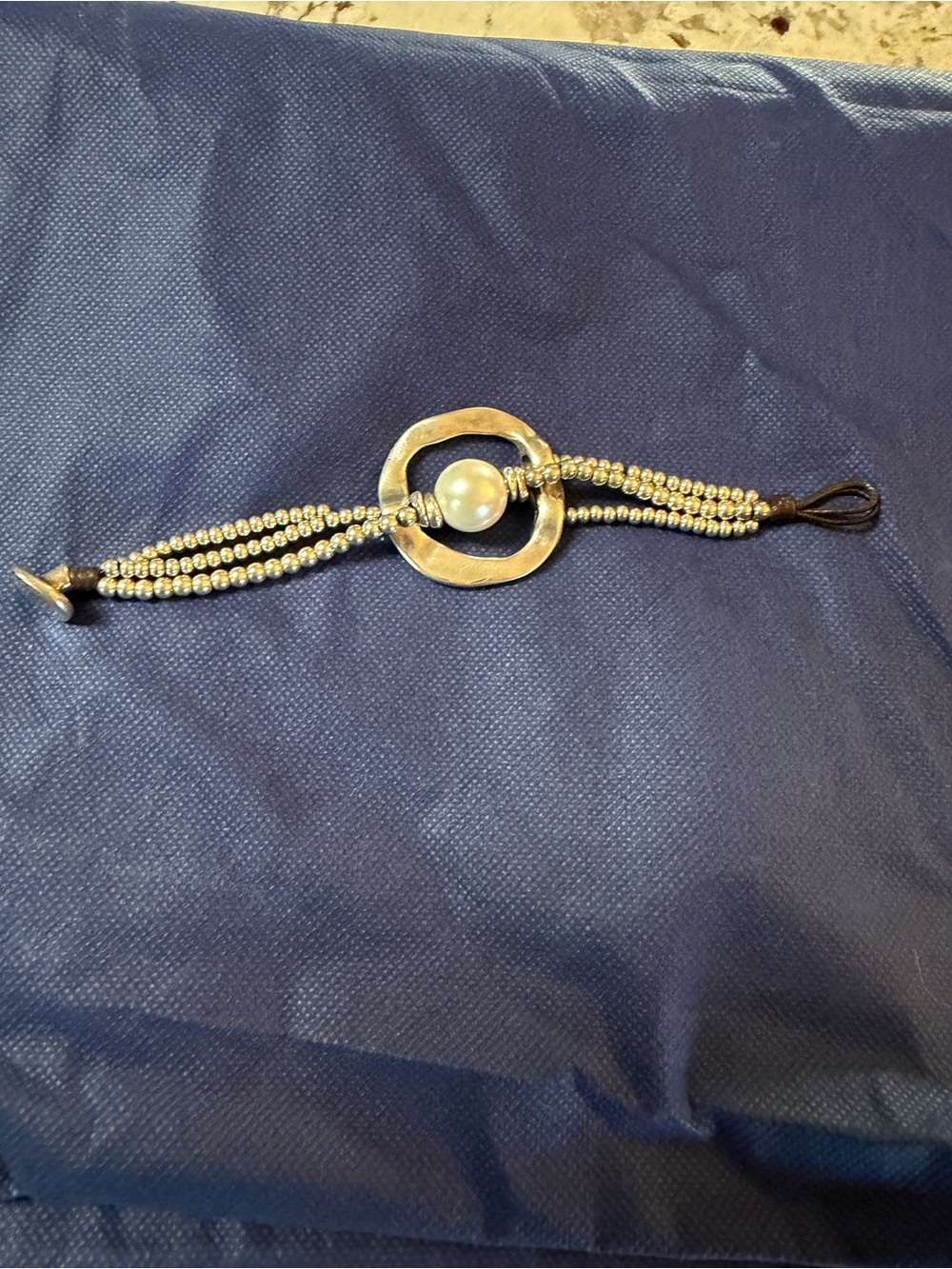 UNO de 50 Plated Silver Beaded Bracelet with Pearl Focal